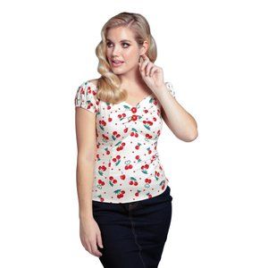 Dolores 50's Cherry Print Top in Ivory